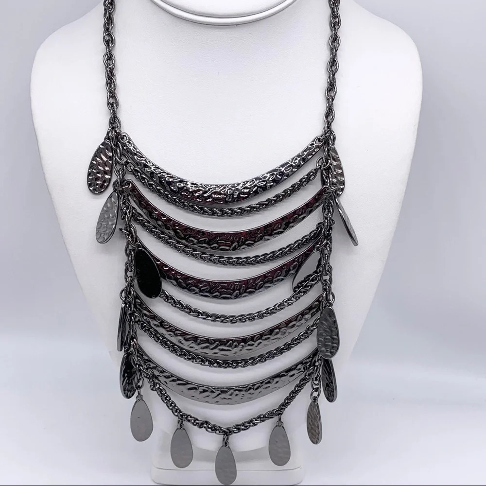 Chico’s Gunmetal Draped Necklace NWT